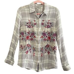 Johnny Was Caelynn Button Back Embroidered Shirt Small